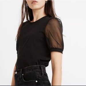 NWOT Madewell Black Sheer Sleeve Knit Top Size Medium